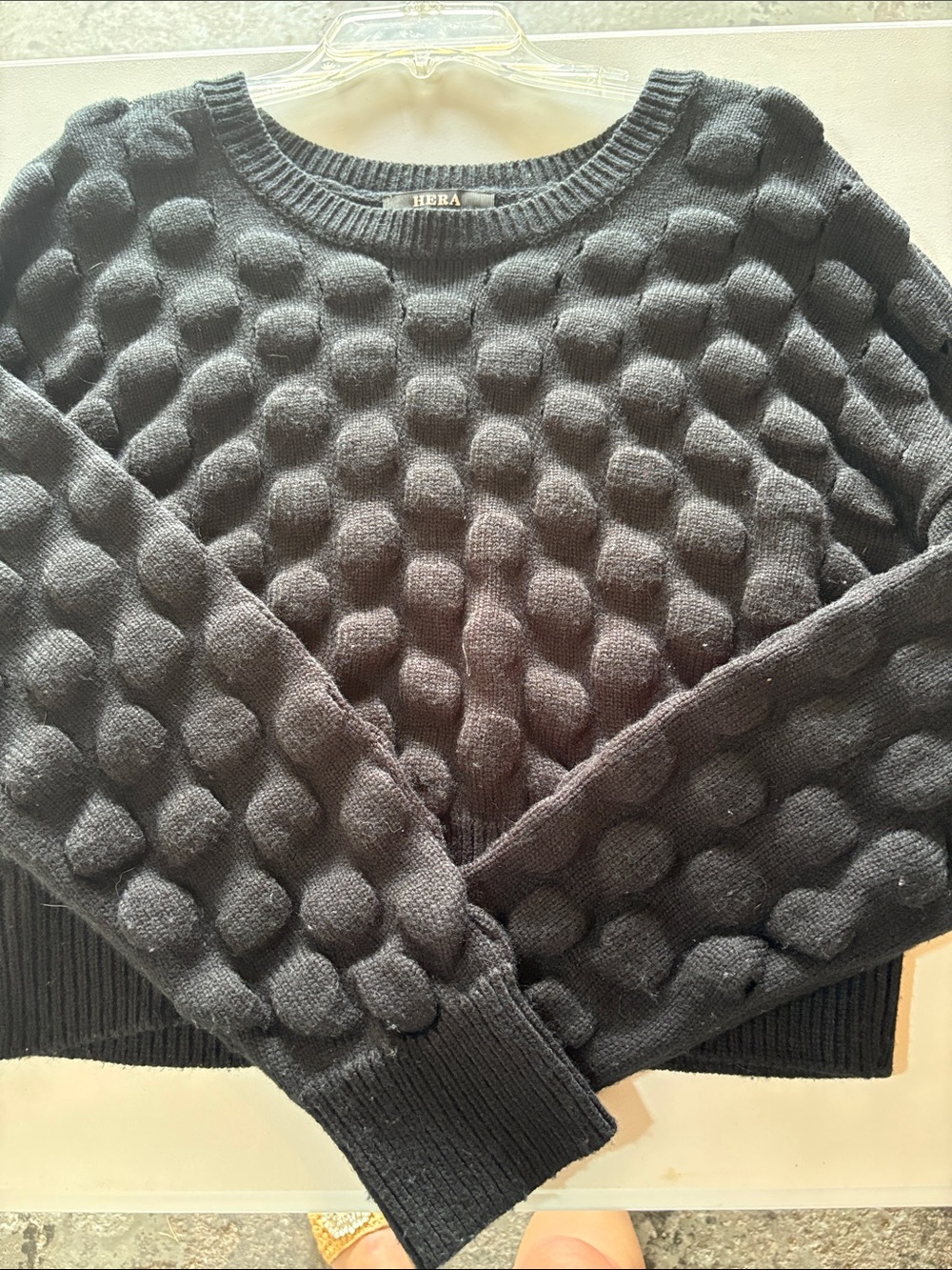 Hera Collection Black Textured Bubble Crewneck Sweater
